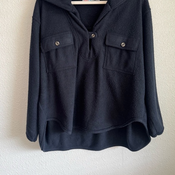 Free People Beach Womens Small Oversized Black Fleece Sweater Slouchy Relaxed - Picture 2 of 10